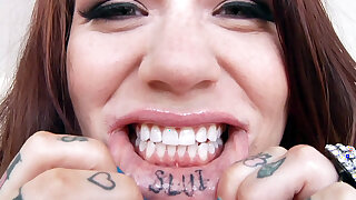 Tattooed bitch Karmen Karma rocks a sequined bikini that showcases her curves - Karmen Karma