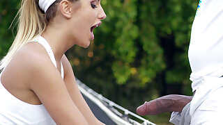 August Ames took down his shorts and sucked his black rod - August Ames